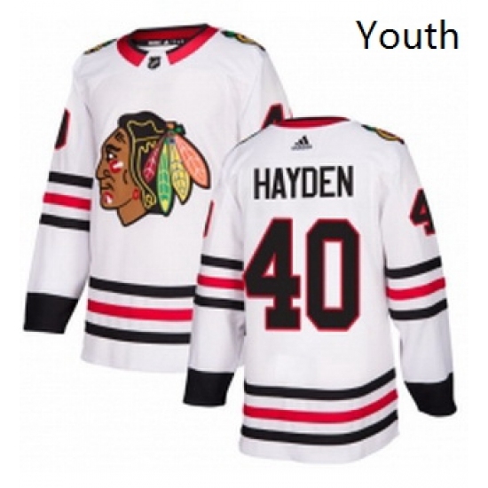 Youth Adidas Chicago Blackhawks 40 John Hayden Authentic White Away NHL Jersey